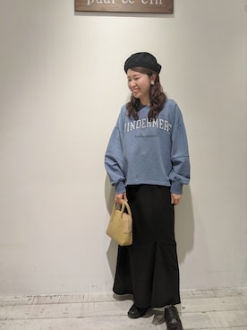 「スエット」｜「アイテム（ハンチング/ベレー帽）」を使った、masumoさん（レディース・155cm）の冬コーディネート
