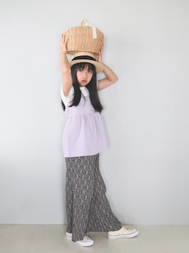 「ikka（イッカ）の【WEB限定カラーあり】サッカーキャミドッキングプルオーバー（120~160cm）（Tシャツ/カットソー、パープル系）」を使った、Neneneさん（キッズ・140cm）の夏コーディネート