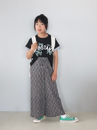 「ikka(イッカ)の【セットアップ対応】冷感メッシュ袖リボンゆるプルオーバー(120~160cm)(Tシャツ/カットソー)」を使った、Neneneさん(キッズ・140cm)の夏コーディネート