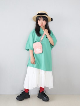 「GU（ジーユー）のアイテム（帽子）」を使った、Neneneさん（キッズ・140cm）の夏コーディネート
