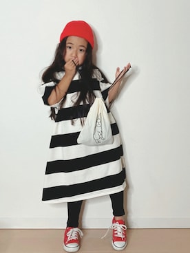 「アイテム（エコバッグ/サブバッグ、レッド系）」を使った、Neneneさん（キッズ・110cm）の夏コーディネート