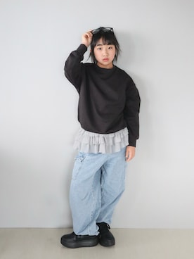 「GU（ジーユー）のアイテム（パンツ）」を使った、Neneneさん（キッズ・137cm）の春コーディネート