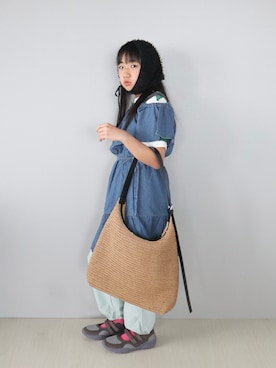 「GU（ジーユー）のアイテム（ワンピース/ドレス）」を使った、Neneneさん（キッズ・140cm）の春コーディネート