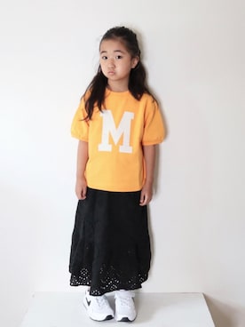 「アイテム（スカート、ブラック系）」を使った、Neneneさん（キッズ・110cm）の夏コーディネート