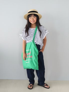 「ikka（イッカ）の【親子おそろい】GOKU楽パンツ 冷感テーパード（120~160cm）（その他パンツ）」を使った、Neneneさん（キッズ・131cm・10代）の夏コーディネート
