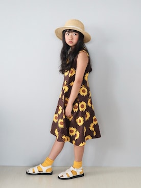 「アイテム（帽子、ホワイト系）」を使った、Neneneさん（キッズ・131cm）の夏コーディネート