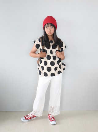 「wee9s(ウィークス)のbuddy beanie / オールシーズン使えるマルチウェイバディビーニー,ニット帽(ニットキャップ/ビーニー)」を使った、Neneneさん(キッズ・142cm)の夏コーディネート