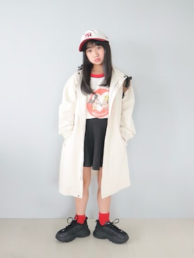 「アイテム（キャップ）」を使った、Neneneさん（キッズ・137cm）の春コーディネート