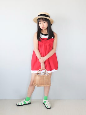 「GU（ジーユー）のアイテム」を使った、Neneneさん（キッズ・140cm）の夏コーディネート