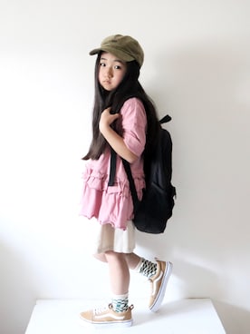 「NHT（エヌエイチティー）のアイテム」を使った、Neneneさん（キッズ・110cm）の夏コーディネート