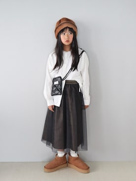 「アイテム（ボディバッグ/ウエストポーチ）」を使った、Neneneさん（キッズ・132cm）の秋コーディネート