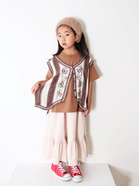 「アイテム（スカート、ホワイト系）」を使った、Neneneさん（キッズ・110cm）の夏コーディネート