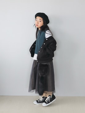 「アイテム（スカート）」を使った、Neneneさん（キッズ・133cm）の秋コーディネート
