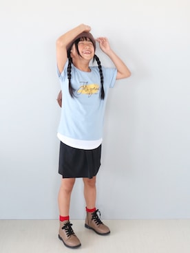 「ikka（イッカ）の【速乾／接触冷感】涼やかキュロット（120~160cm）（その他パンツ）」を使った、Neneneさん（キッズ・132cm・10代）の夏コーディネート