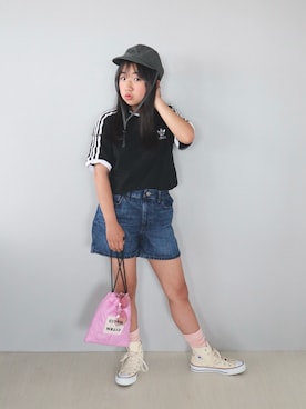 「CONVERSE（コンバース）の【CONVERSE／コンバース】 チャイルド オールスター N Z HI（スニーカー、ホワイト系）」を使った、Neneneさん（キッズ・140cm）の夏コーディネート
