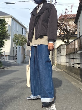 「UNUSED」｜「アイテム（ダウンジャケット/コート）」を使った、因果さん（メンズ・182cm）の秋コーディネート