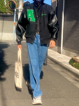 「BALENCIAGA」｜「アイテム（スタジャン）」を使った、因果さん（メンズ・182cm）の冬コーディネート