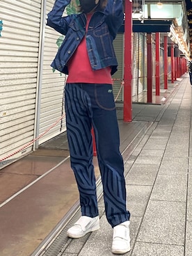 「White Mountaineering」｜「アイテム（デニムジャケット）」を使った、因果さん（メンズ・182cm）の秋コーディネート