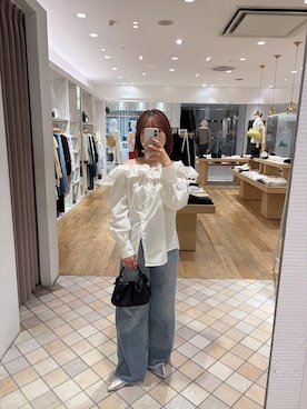 「mystic（ミスティック）のコットンキャンディブラウス（衬衫、ホワイト系）」を使った、kondoさん（レディース・155cm）の春コーディネート