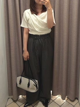 「mystic（ミスティック）の【涼しい素材にリニューアル】26SS Wベルトパンツ（スラックス）」を使った、kondoさん（レディース・155cm）の春コーディネート