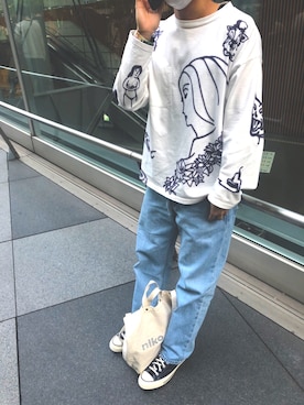 「FLAGSTUFF（フラグスタフ）のアイテム（トップス）」を使った、ろろろ~さん（メンズ・170cm）の春コーディネート