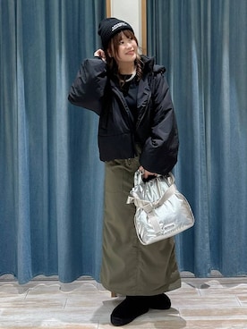 「BAYFLOW（ベイフロー）の[ストレッチ入り]裏起毛ベイカースカート（スカート）」を使った、akariさん（レディース・161cm）の秋コーディネート