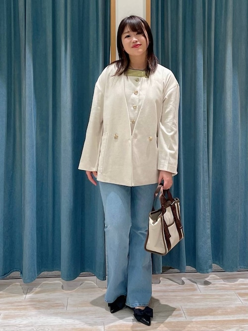 セール】[セットアップ可能]ノーカラーリネンジャケット（ノーカラー