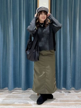 「BAYFLOW（ベイフロー）の[ストレッチ入り]裏起毛ベイカースカート（スカート）」を使った、akariさん（レディース・161cm）の秋コーディネート