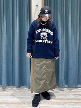 「BAYFLOW（ベイフロー）の[ストレッチ入り]裏起毛ベイカースカート（スカート）」を使った、akariさん（レディース・161cm）の秋コーディネート