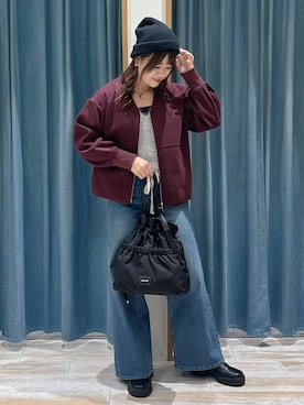 「アイテム（ブルゾン、レッド系）」を使った、akariさん（レディース・161cm）の秋コーディネート