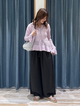 「BAYFLOW（ベイフロー）のテンセルワイドパンツ（その他パンツ、グレー系）」を使った、akariさん（レディース・161cm）の夏コーディネート