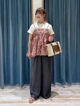 「アイテム（その他トップス、ピンク系）」を使った、akariさん（レディース・161cm）の夏コーディネート