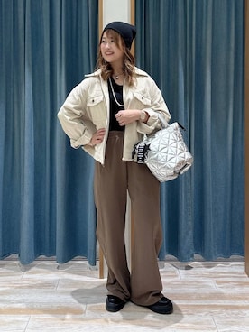 「BAYFLOW（ベイフロー）のリブニットビーニー（ニットキャップ/ビーニー、ブラック系）」を使った、akariさん（レディース・161cm）の秋コーディネート