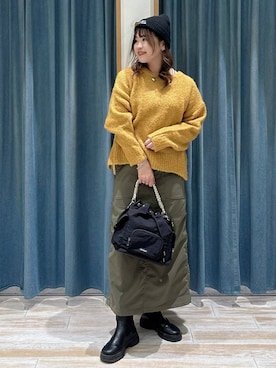 「BAYFLOW（ベイフロー）の[ストレッチ入り]裏起毛ベイカースカート（スカート）」を使った、akariさん（レディース・161cm）の秋コーディネート