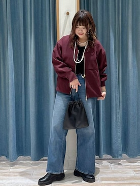 「BAYFLOW（ベイフロー）のマルチパールネックレス（ネックレス）」を使った、akariさん（レディース・161cm）の秋コーディネート