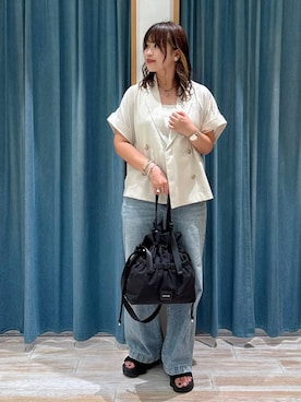 「アイテム（その他アウター、ベージュ系）」を使った、akariさん（レディース・161cm）の夏コーディネート