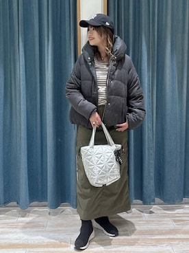 「BAYFLOW（ベイフロー）の[ストレッチ入り]裏起毛ベイカースカート（スカート）」を使った、akariさん（レディース・161cm）の冬コーディネート