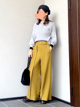 「マスタード」｜「アイテム（ハンチング/ベレー帽）」を使った、haruさん（レディース・159cm）の秋コーディネート