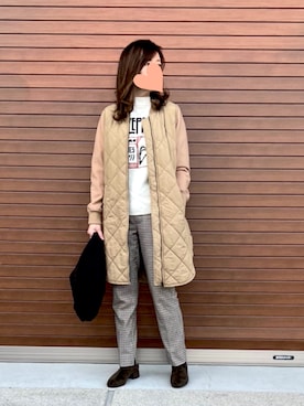 「ロゴニット」｜「アイテム（ノーカラーコート）」を使った、haruさん（レディース・159cm）の冬コーディネート