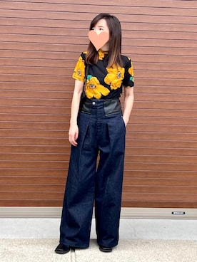 Cawaii カワイイ の 黒 涼しくてよく伸びる ポコポコ生地の花カットソートップス Tシャツ カットソー Wear