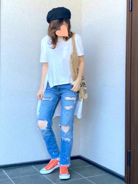 「ハンチング」｜「アイテム（スリッポン）」を使った、haruさん（レディース・159cm）の秋コーディネート