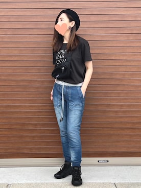 「バンドT」｜「アイテム（ハンチング/ベレー帽）」を使った、haruさん（レディース・159cm）の夏コーディネート