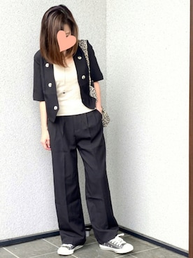 「ABITOKYO（アビトーキョー）のアイテム（ノーカラージャケット）」を使った、haruさん（レディース・159cm）の秋コーディネート