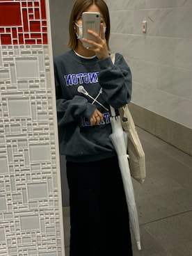 「GU（ジーユー）のアイテム（スカート、ブラック系）」を使った、tinaさん（レディース・154cm）の秋コーディネート