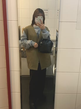 「LOWRYS FARM（ローリーズファーム）のメランジツイルミドルベスト　956913（ベスト、イエロー系）」を使った、tinaさん（レディース・154cm）の秋コーディネート