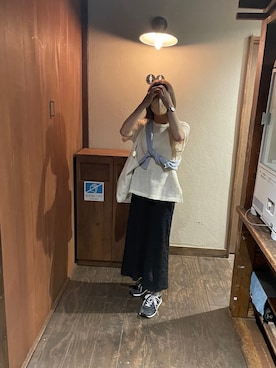 「GU（ジーユー）のアイテム（スカート、ブラック系）」を使った、tinaさん（レディース・154cm）の秋コーディネート