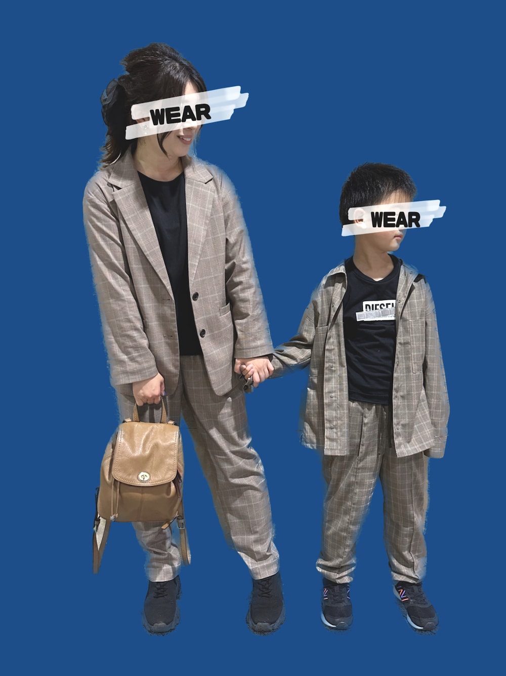 「グローバルワーク(GLOBAL WORK)、親子コーデ、男の子コーデ、男の子、ママコーデ、ママファッション、ママ＆息子、チェック、はるコーデ、いまどきジャケット写真」｜「GLOBAL WORKのチェックテーラージャケット/352143（テーラードジャケット、ブラウン系）」を使った、koukousyumaiさん（キッズ・131cm）の春コーディネートの1枚目の写真