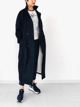 「初秋コーデ」｜「アイテム（ステンカラーコート）」を使った、nouvelle Ark  樋口蒼馬さん（レディース・177cm）の秋コーディネート