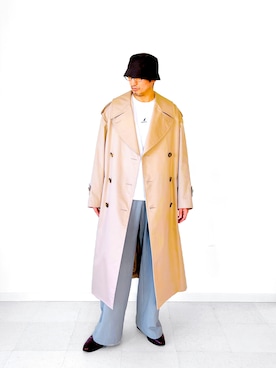 「スラックスパンツ」｜「アイテム（トレンチコート）」を使った、nouvelle Ark  樋口蒼馬さん（メンズ・177cm）の秋コーディネート