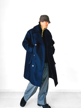 「冬を彩る色いろコーデ」｜「アイテム（ピーコート）」を使った、nouvelle Ark  樋口蒼馬さん（メンズ・177cm）の冬コーディネート